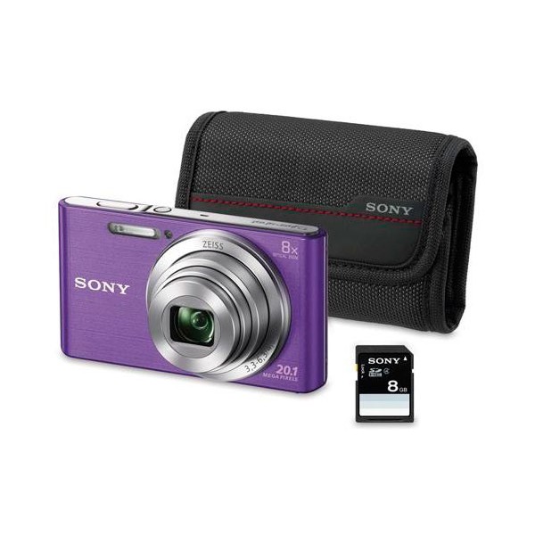 Sony dscw830v kit cámara de fotos 20.1 mp lila + funda + 8gb